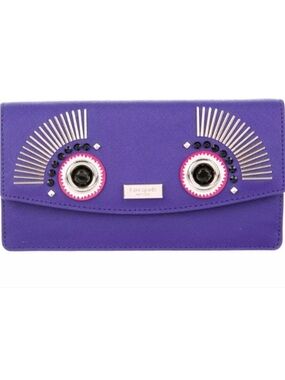 Kate Spade Liana Monster Purple Leather Clutch Wallet NWT Retail $278